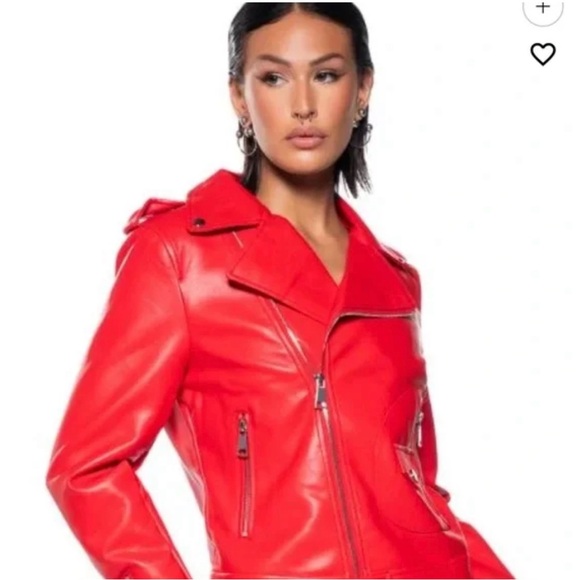 New Azalea Wang Cherry Red Faux Leather Jacket - Picture 8 of 8